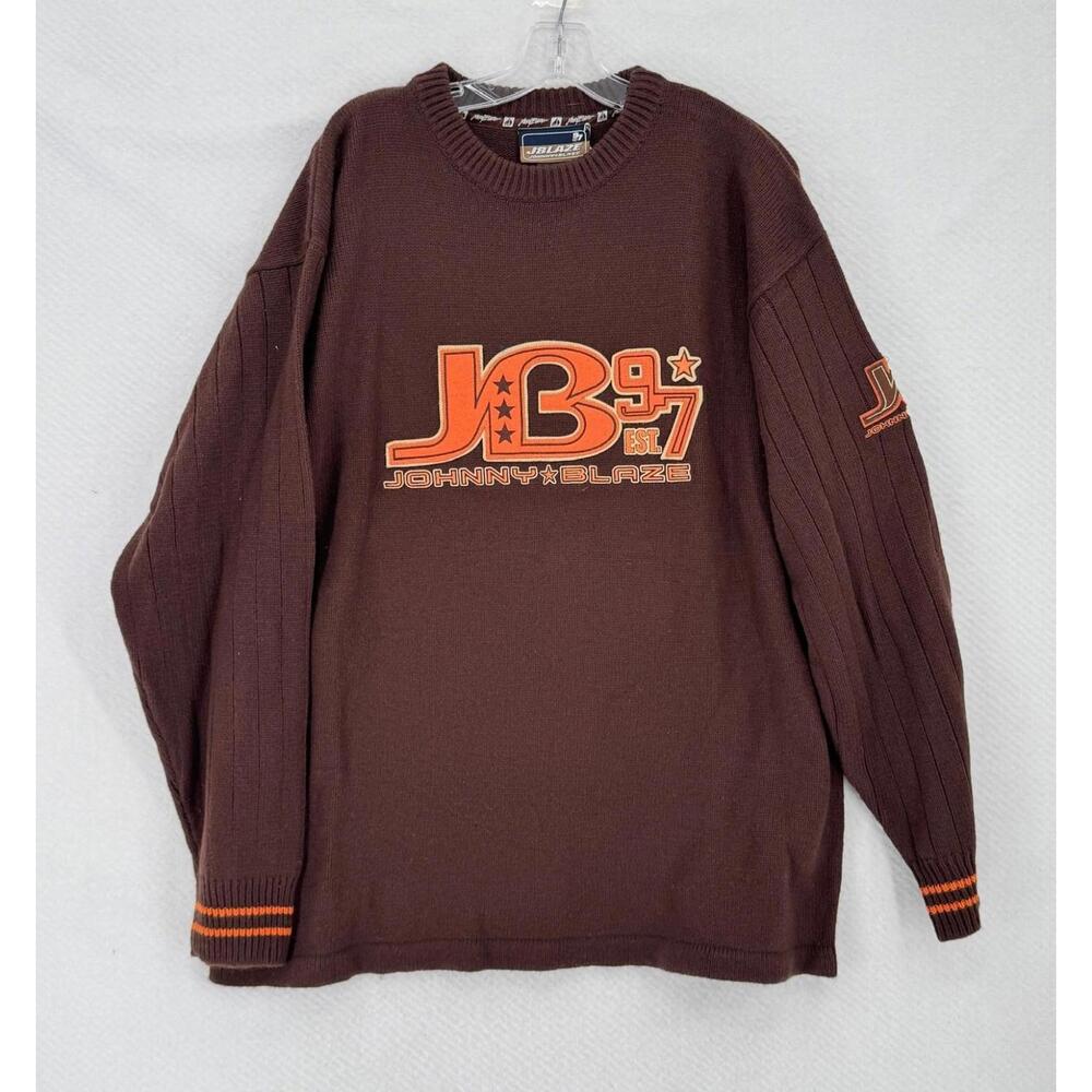 Johnny Blaze Vintage Mens Brown Crew Logo Pullover Sweater Sz XXL NEW